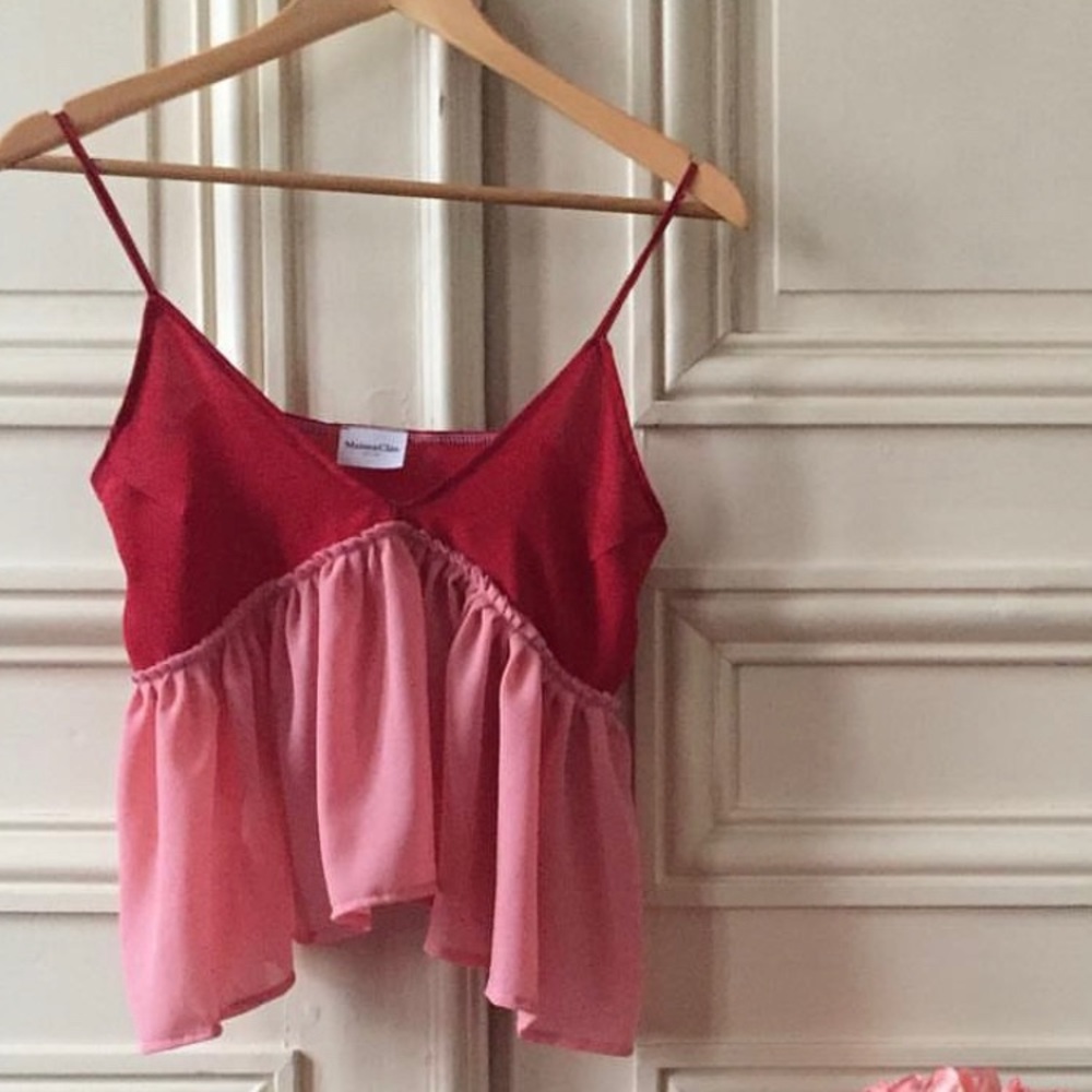 Maison Cleo silk pink and red top. Handmade to order by a French designer.